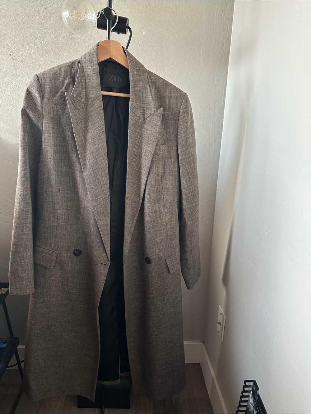 Zara Long Wool-Blend Overcoat in Brown